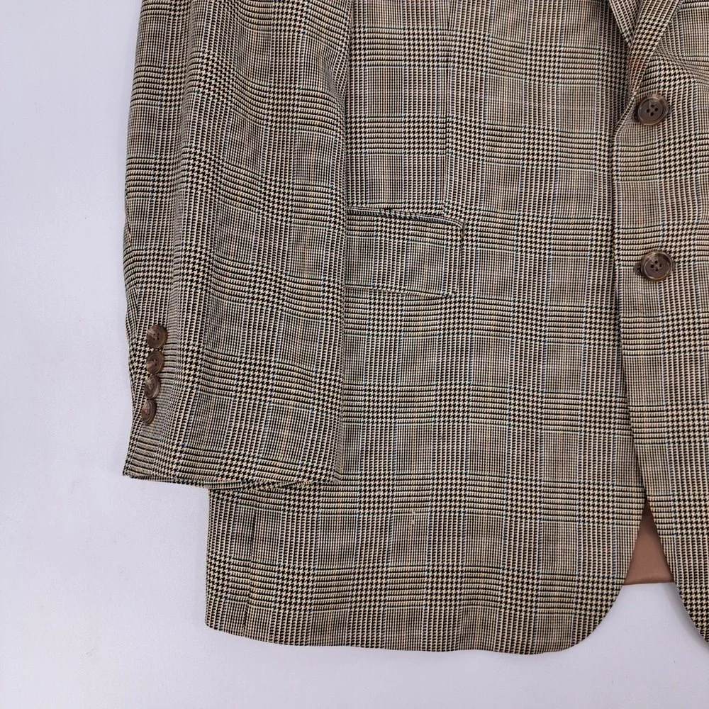 Lauren Ralph Lauren Mens 44R Silk Wool Blend Glen Plaid Blazer Sport Coat Beige